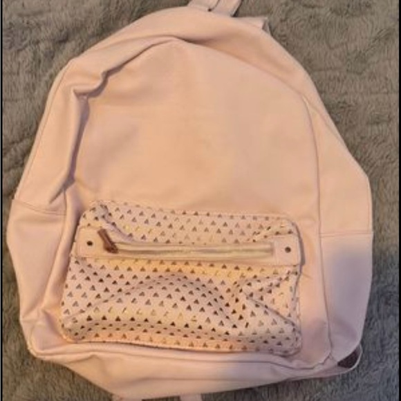 Blush Pink Faux Leather Backpack with Gold Accents & Cutout Design - Picture 2 of 9